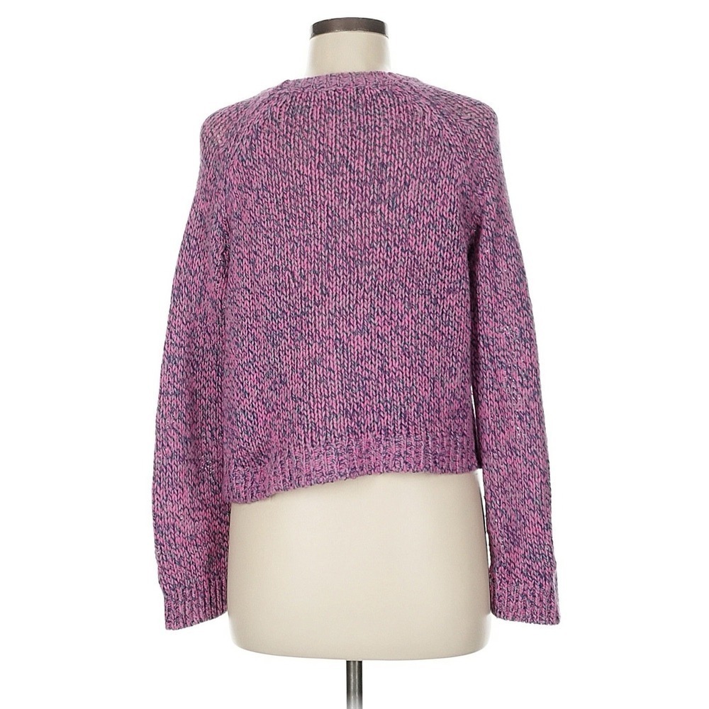 One Grey Day Pink Navy Chunky Marled Knit Wool Blend‎ Cropped Sweater Size M - Picture 2 of 5